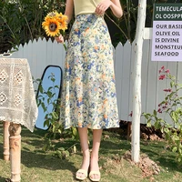 the new spring and summer 2021 chiffon flower bust skirt of tall waist thin posed the a line skirt