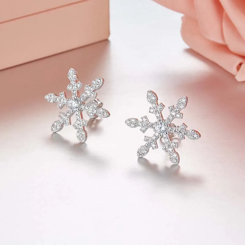 

Fashion Elegant Snowflake Earrings Silver 925 Luxury Sparkling Zircon Women Stud Earings S925 Sterling Silver Fine Jewelry