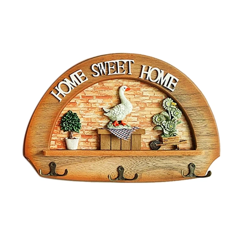 

Rrustic Wooden Wall Organizer Rack Key Holder Coats Rack with 3 Hooks for Wall for Office Living Room Bedroom