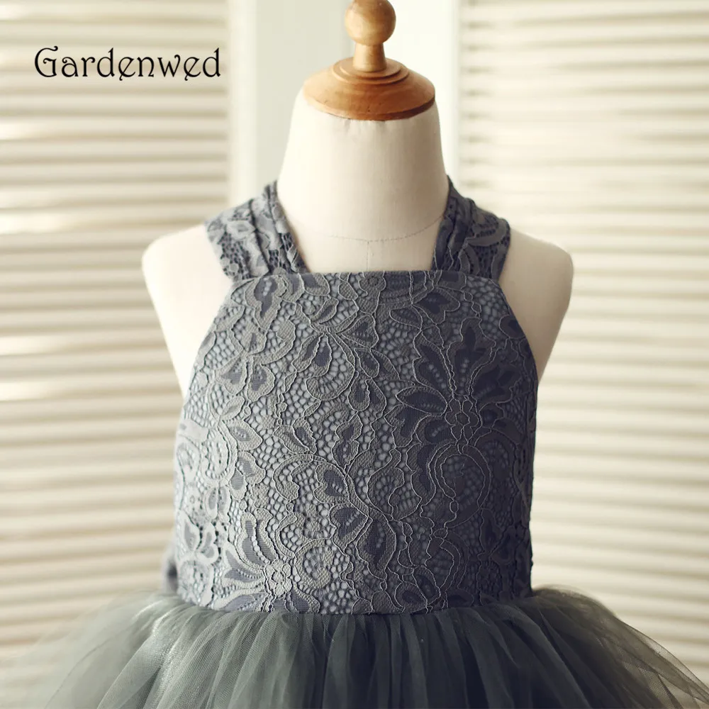 Серое бальное платье цветочное для девочек кружевной лиф 2020 маленьких детей на