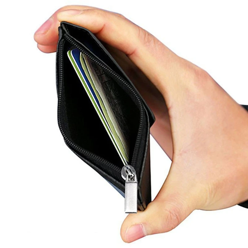 

Badge Holder with Zip PU Leather ID Badge Card Holder Wallet Case with 5 Card Slots, 1 Side Zipper Pocket