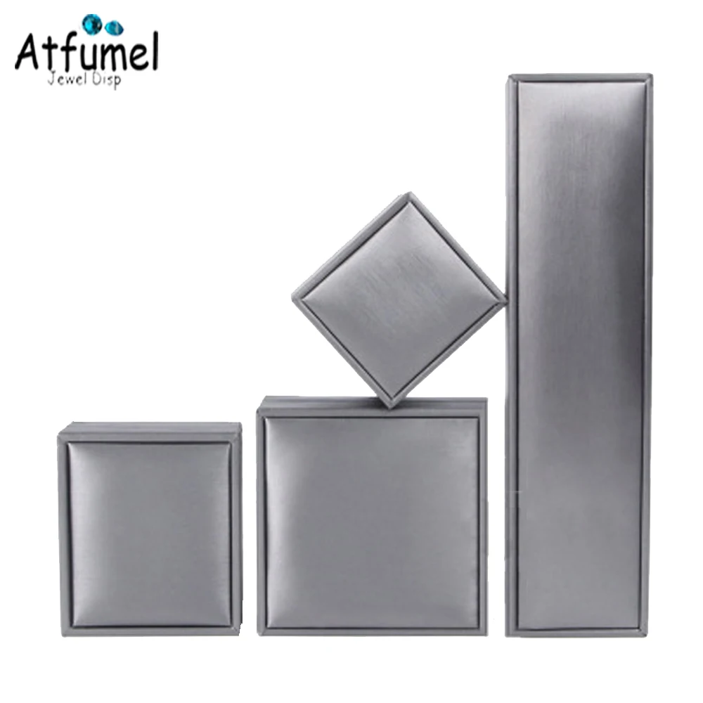 

Wholesale Kit Jewelery Box Elegant Soft Brushed PU Leather Wedding Ring Holder Silver Ring Pendant Earring Organizer Case 4Pcs