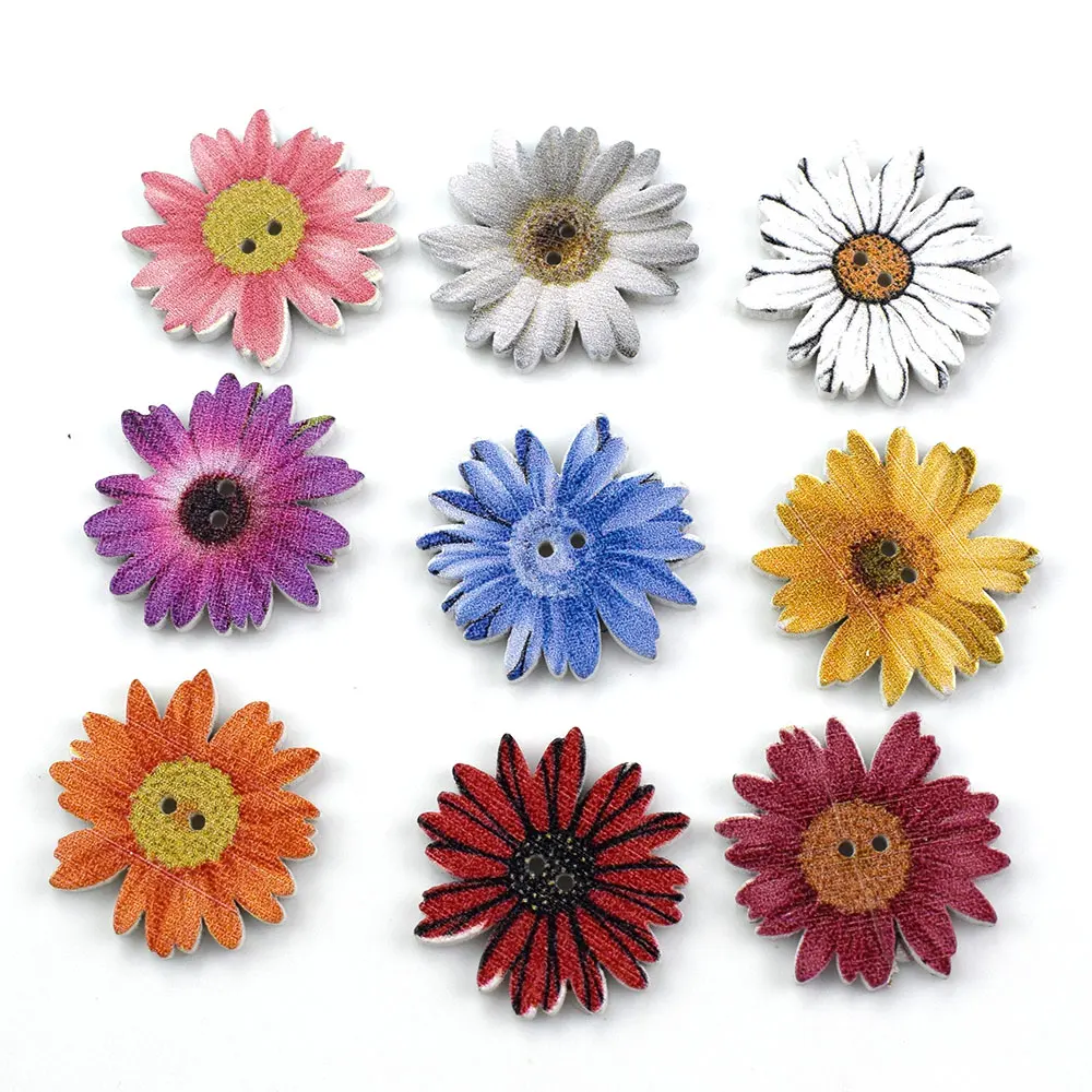 

400PCS Sunflower Random Mixed Flower Wooden Buttons Decorative Buttons Sewing Scrapbooking Crafts Wooden Decorative Handmade