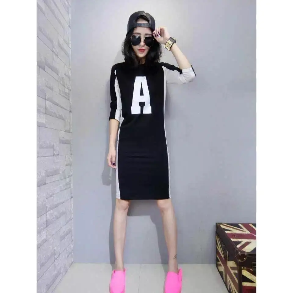 

2021 spring and summer new women's fashion brand long t slim size long sleeve t shirt base dress