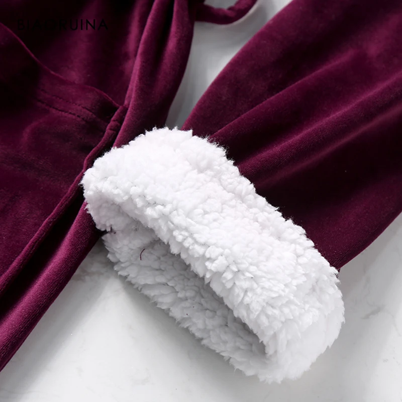 

BIAORUINA Women's Velour Burgundy Loose Comfortable Long Robes with Sashes Fleece Hooded Cuff Warm Thick Winter Sleeping Robe