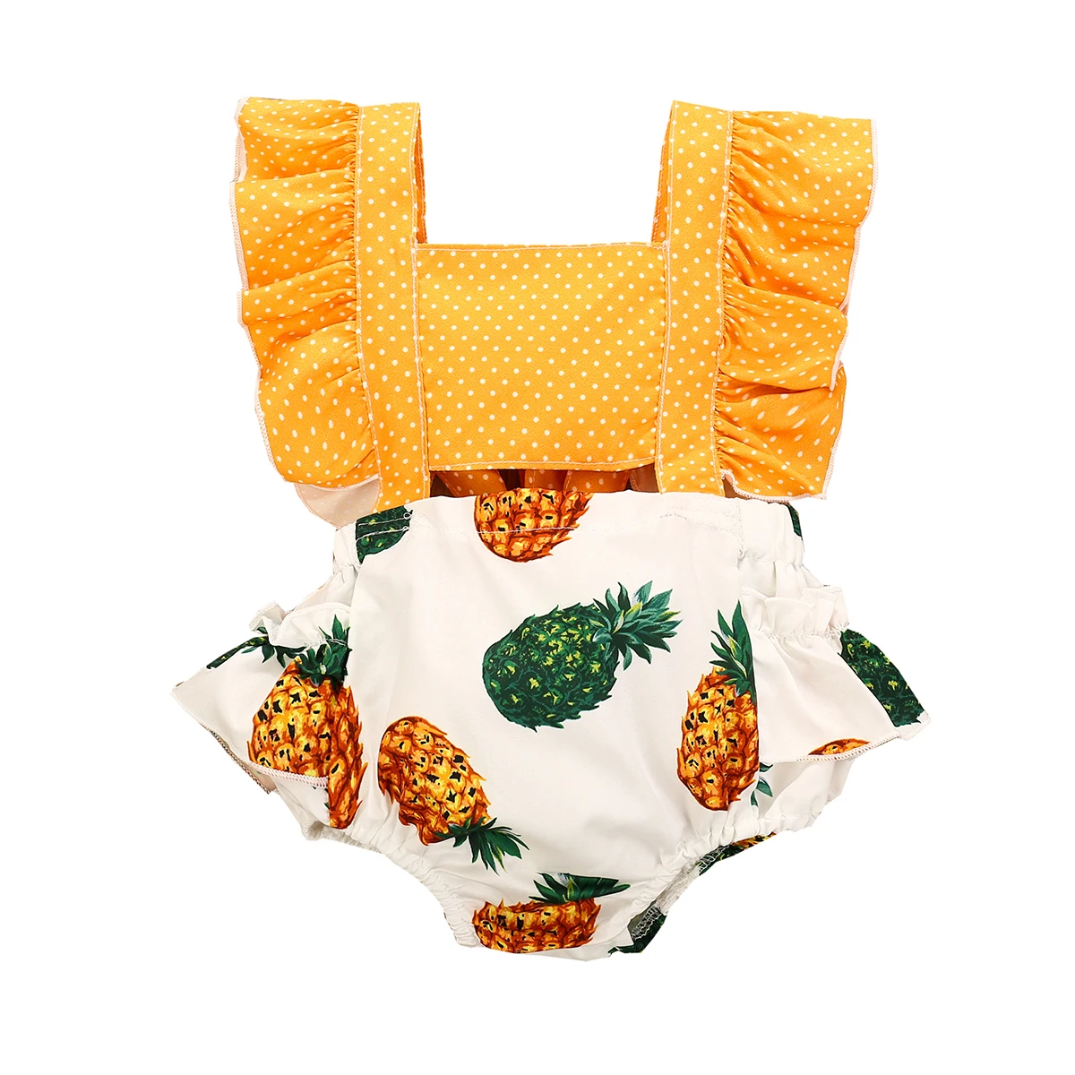

Newborn Baby Girls Summer Romper Ruffle Sleeve Backless Bodysuit Cute Fruit Print Jumpsuit