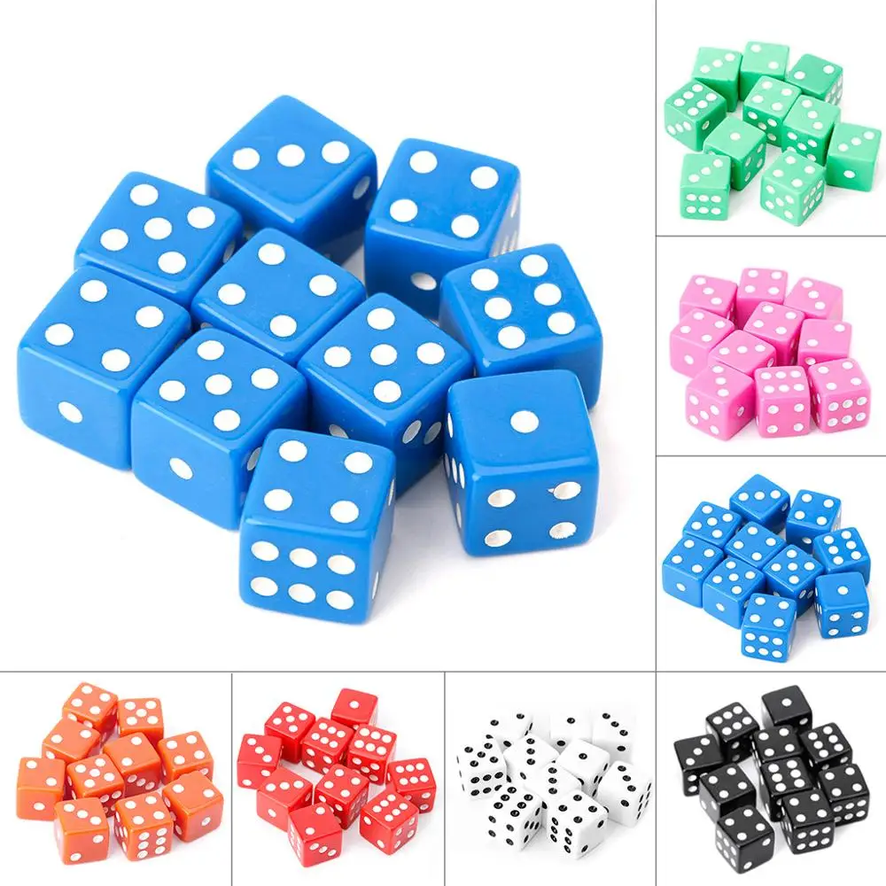 

10pcs 15mm Multicolor Acrylic Cube Dice Beads Six Sides Portable Table Games Toy