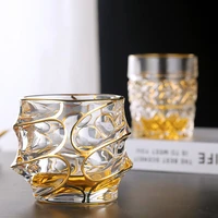 200 300ml vintage gold painted whiskey vodka wine cup creative art shape flat cup bar family wine set