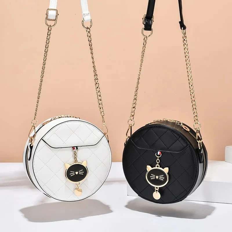 

2021 new ins fashion women's bag trend practical student bag Single Shoulder Messenger Bag small round bag PU material