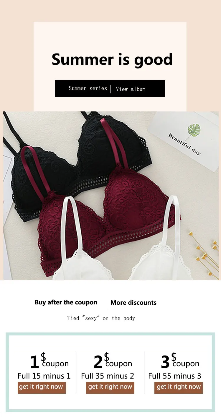 solid French Style Bralette Seamless Deep V Lace Girl Women Bra Wireless Thin Underwear Sexy Lingerie Soft Bras For Women