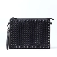 famous brands mens clutch handbag rivets decoration envelope bag unisex pu leather handbags free shipping