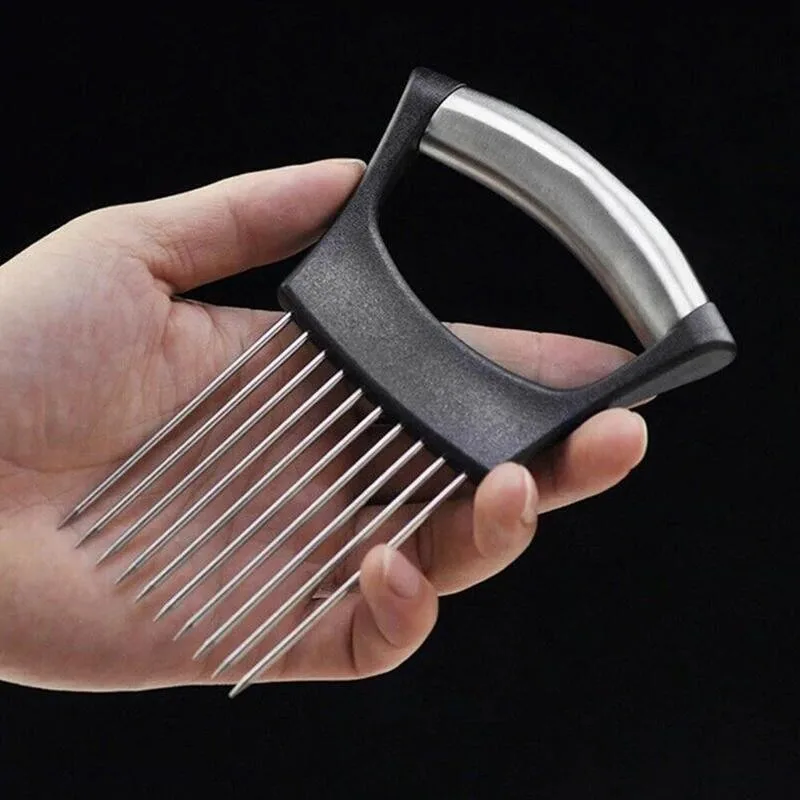 

1pcs Food Slice Assistant Vegetable Holder Steel Onion Chop Onion Tomato Fruit Tools Needle Slicer Vegetables Cutter G6E4