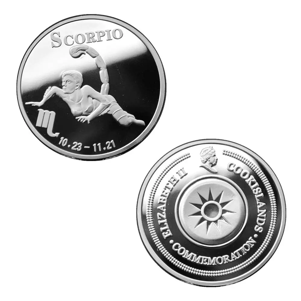 Новинка 10 23 11 21 12 созвездий Скорпион Посеребренная монета Элизабет памятные