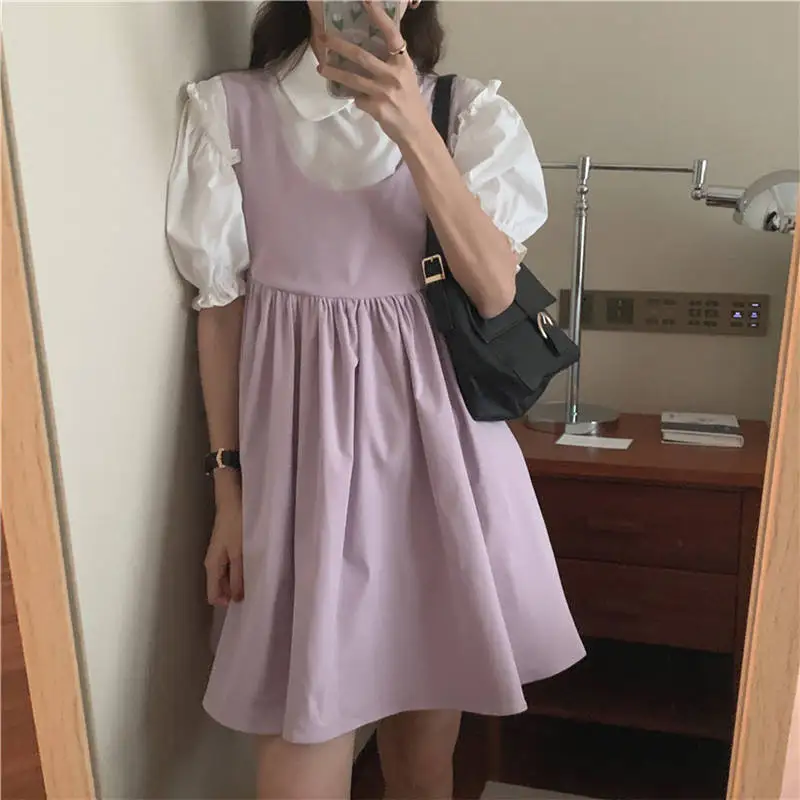 

Женский офисный костюм Hzirip, Однотонная рубашка с воротником в стиле Питер Пэн, с пышными рукавами, с оборками, лето 2021