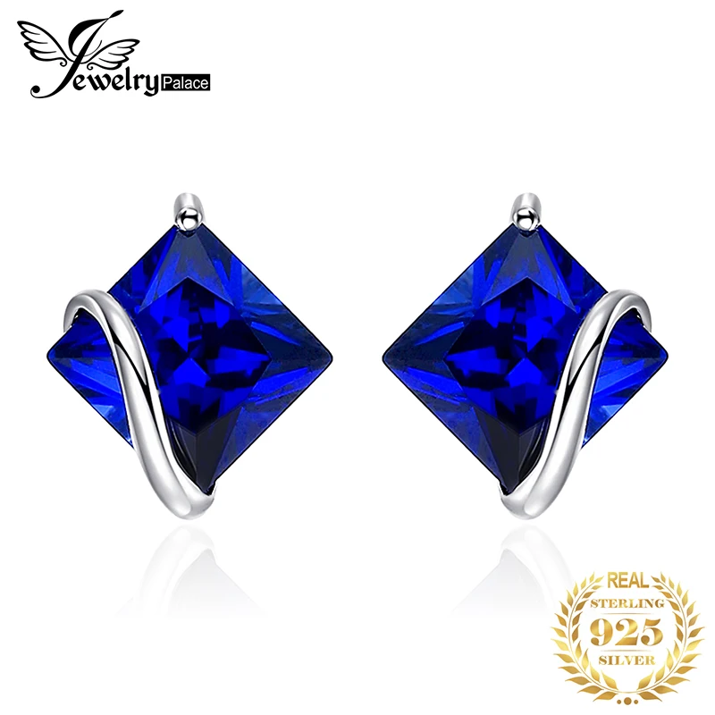 Jewelrypalace классический 2.8ct создания Сапфир Серьги-гвоздики Шарм стерлингового