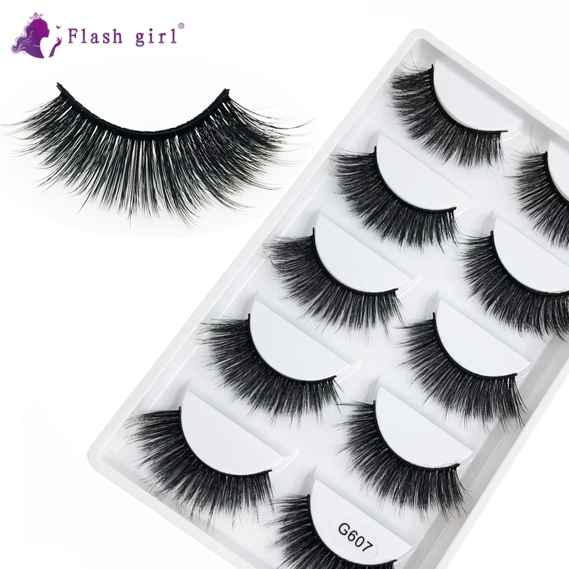 

Flash Girl 3D False Eyelashes G607 Wispy 5 Pairs Mink Hair Natural Thick Eye Lashes Soft Makeup Extension Tools
