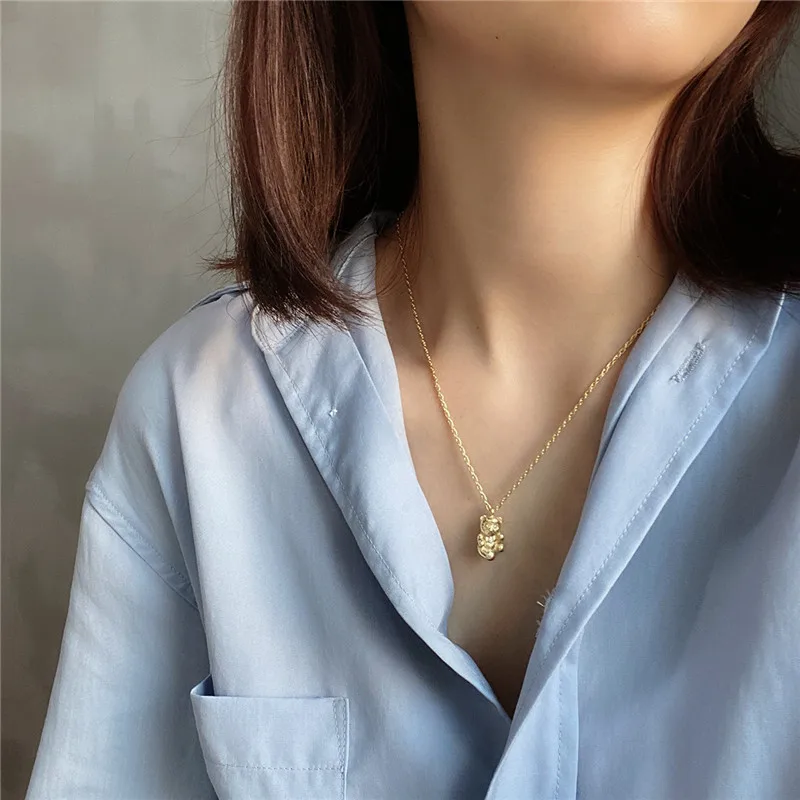 

RUIYI 100% Real 925 Sterling Silver Total Solid Cute Bear Pendant Necklace Women Wedding Fine Jewelry Diamond Luxury Chokers