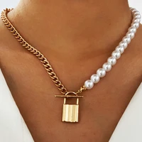 wlp vintage baroque irregular pearl lock chains necklace 2021 geometric aangel pendant love necklaces for women wedding jewelry