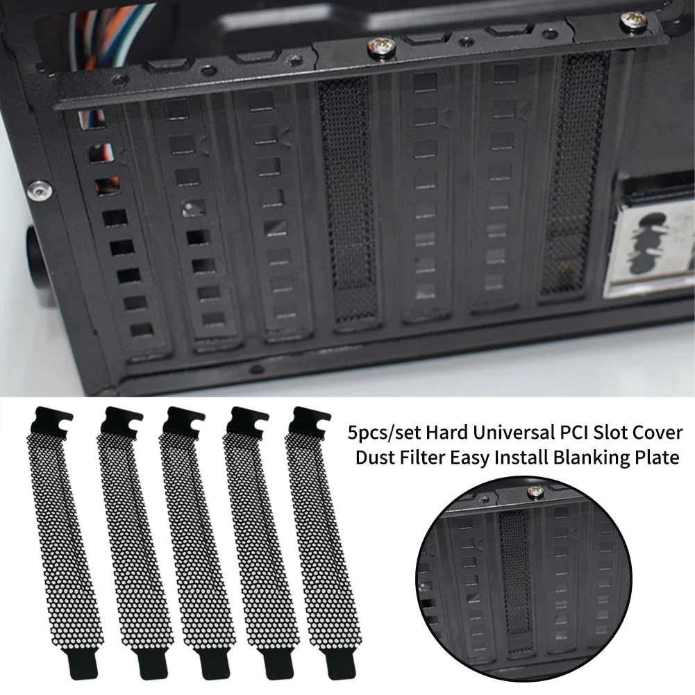 5pcs/set PCI Slot Cover Easy Install Blanking Plate Computer Case Board Cooling Fan Desktop Dust Filter With Screws Ventilation |
