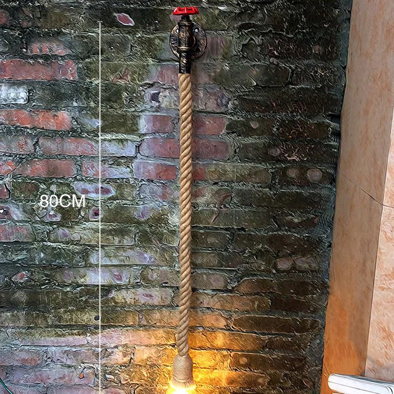 Винтажный настенный светильник водопровод пеньковая веревка E27 Ретро Железный