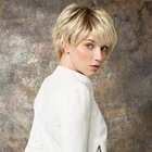 Парики Для женщин короткие прямые волосы синтетический натуральный светильник золотой парики Косплэй ежедневно Применение Термостойкое волокно полные парики