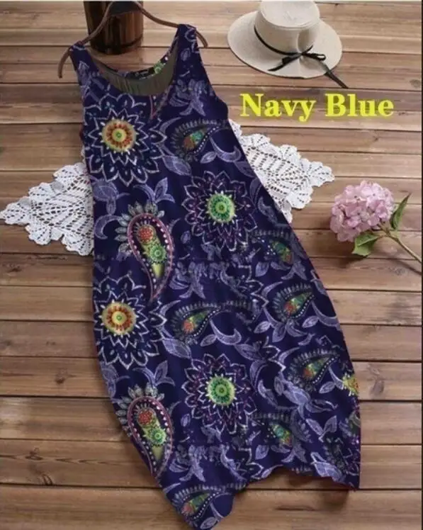 

2019 Summer Casual Hot Holiday Printed Sexy O Neck Crew Neck Hot Selling Sleeveless One Piece Dress Women