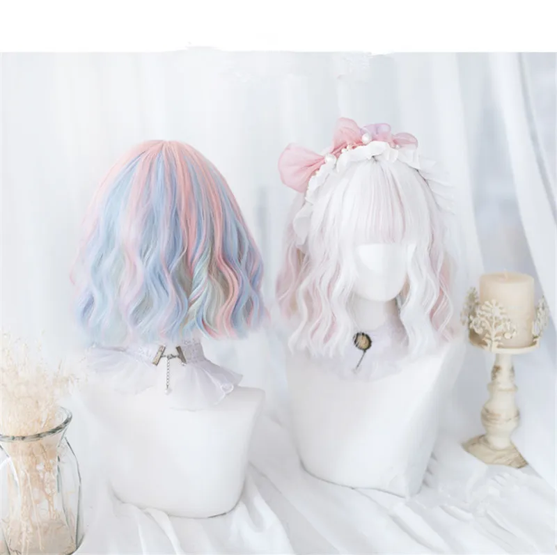 Лолита мороженое Макарон цвет фея короткие вьющиеся волосы мгновенный лапша