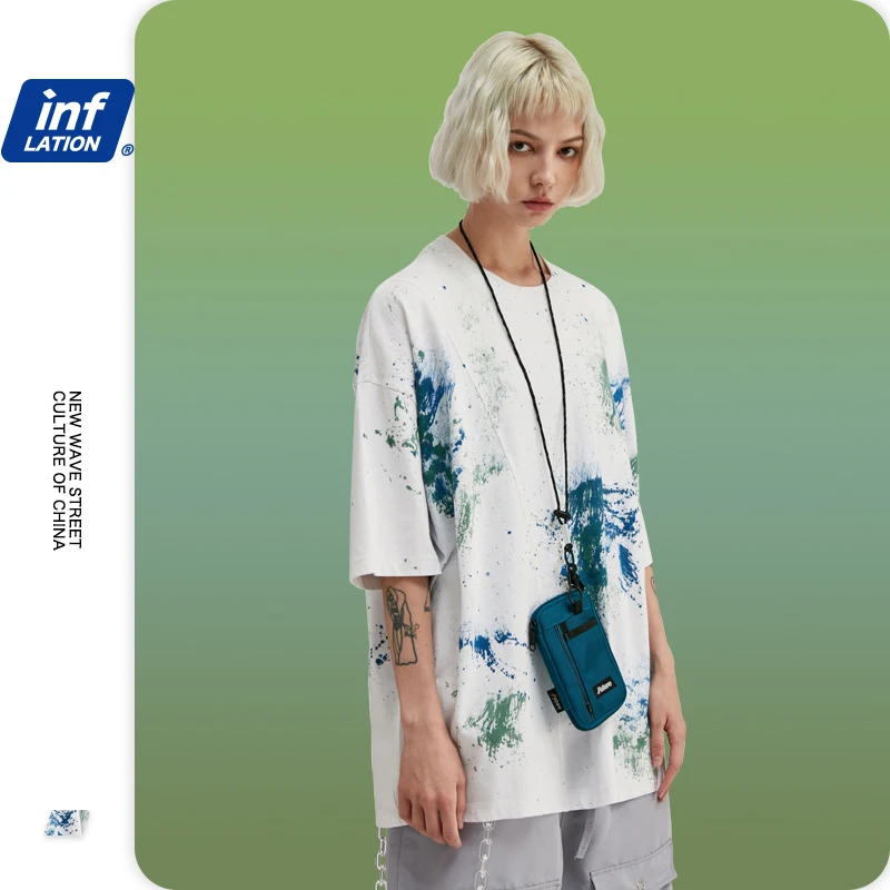 INFLATION Tie Dye Мужская футболка большого размера хлопчатобумажная с краской для