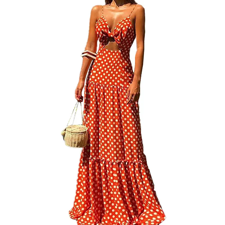 

2021 new dress temperament V-neck sleeveless Polka Dot beach butterfly Festival Dress