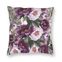 purple plum and pink watercolor peonies pillowcase polyester linen velvet creative zip decor throw pillow case bed cushion case