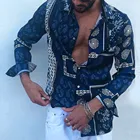 Рубашка мужская с отложным воротником, винтажная Свободная рубашка в этническом стиле, размера плюс в гавайском стиле, с длинными рукавами