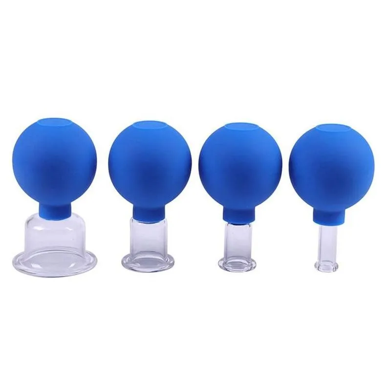 

4pcs Rubber Vacuum Cupping Glasses Massage Body Cups Glass Anti Cellulite Jars Face Sucker Suction Cup Therapy Set Massager Tool