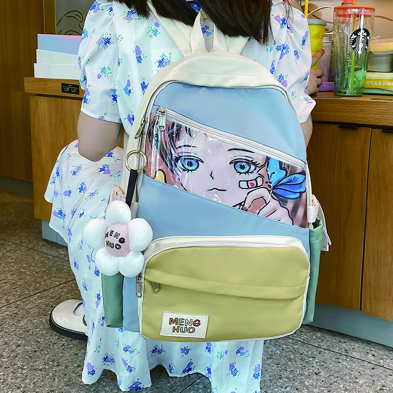 

Panelled Cute Girl Backpack Cartoons Women Nylon Schoolbag Casual Female Anti Theft Rucksack Lady Waterproof Bookbag New Mochila
