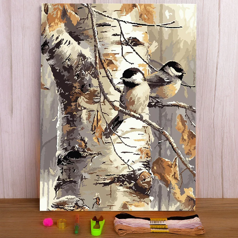 

Холст водорастворимый с изображением птиц и деревьев, 11 карат, узоры для вышивки крестиком, нитки DMC для самостоятельной вышивки, ювелирные ...