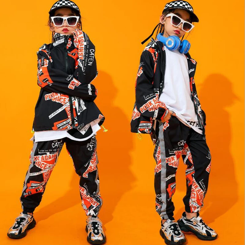 Дети бальный танцы крутой хип хоп одежда костюмы Топы толстовка штаны с принтом
