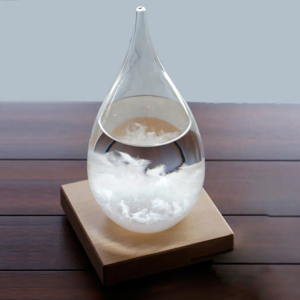 Mini Desktop Droplet Storm Glass Bottle Weather Forecast Predictor Monitor Barometer With Wooden Base For Home Decor | Бытовая техника