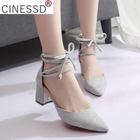 fashionable wild high heeled sexy cross strap thick heel womens shoes pointed toe shallow temperament womens singles shoes