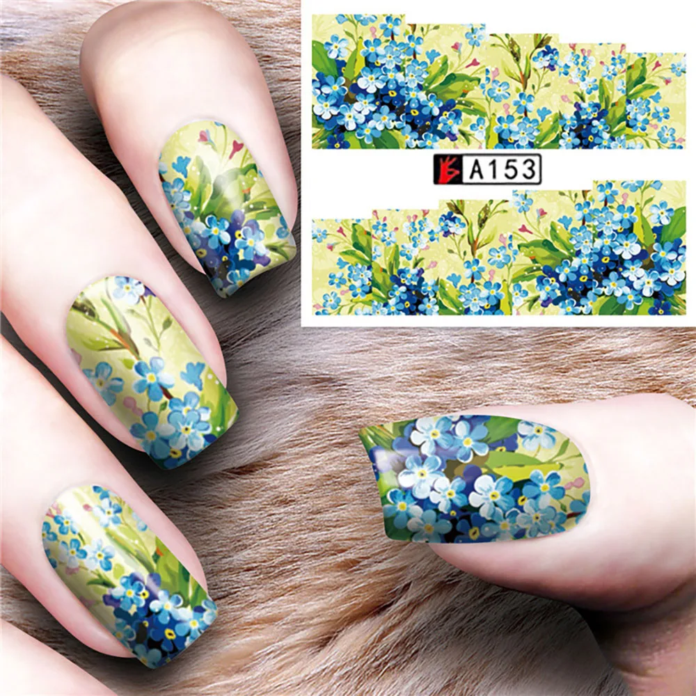 

Flower Series Floral Full Cover Water Transfer Sticker Nail Art Sticker Water Decal Flower Nail Stickers Leaves For Manicuring