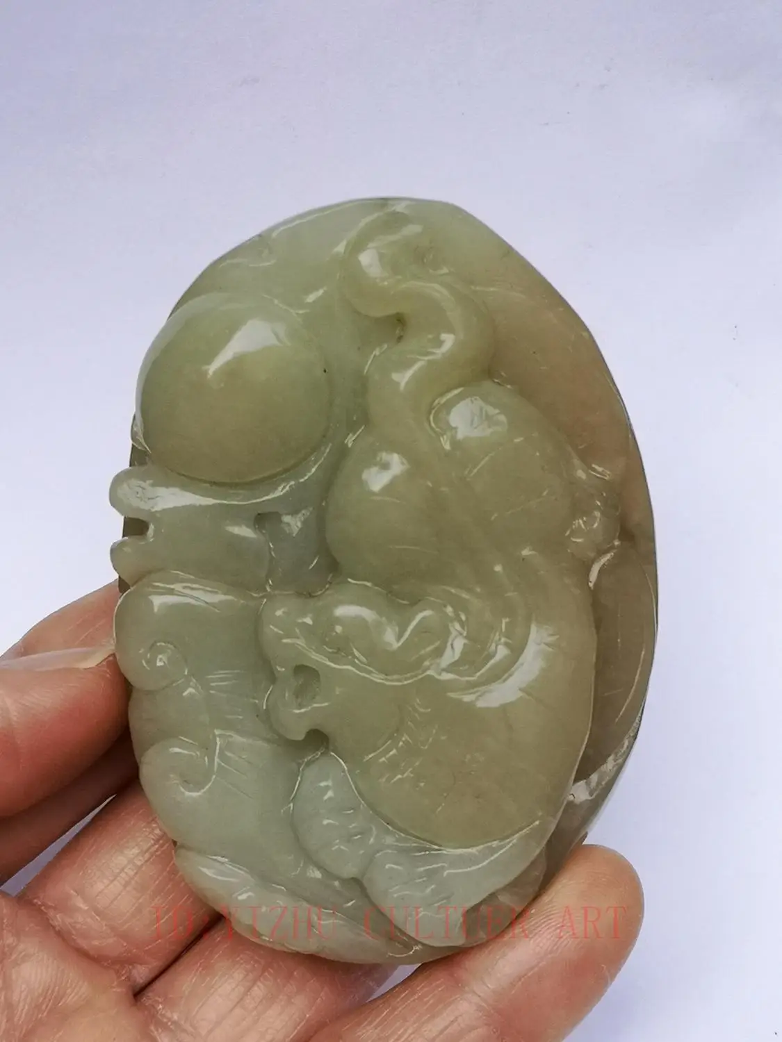 

YIZHU CULTUER ART коллекция Китай Синьцзян нефрит ручная резьба Ru Yi Бог богатства Статуэтка-подвеска