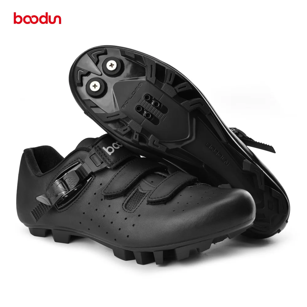 

New style BOODUN Men Women Genuine Leather Cycling Shoes Breathable Anti-skid Nylon Sole Road Mountain Bike Shoes with Lock