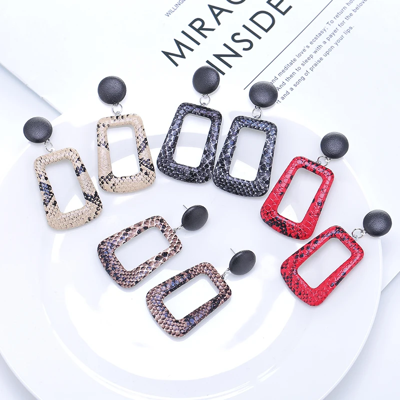 Новые модные кожаные Висячие серьги для женщин винтажные большие геометрические