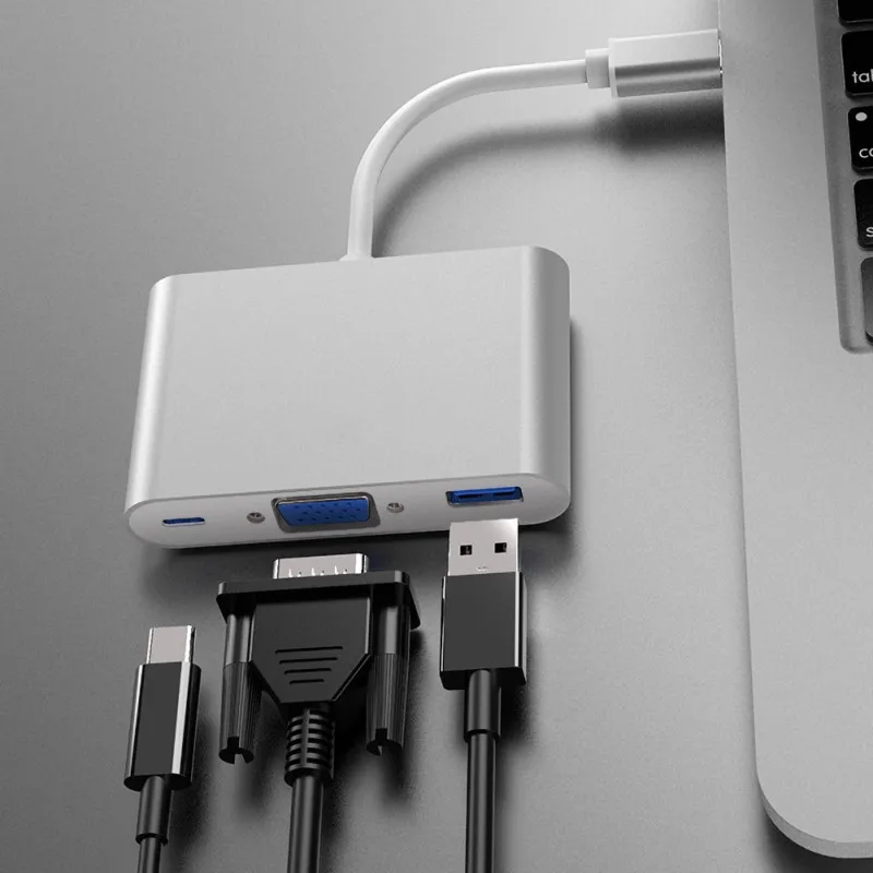 Тип с разъемами типа C и VGA Адаптер Hub 3 в 1 мульти Порты USB разъёмы адаптер для