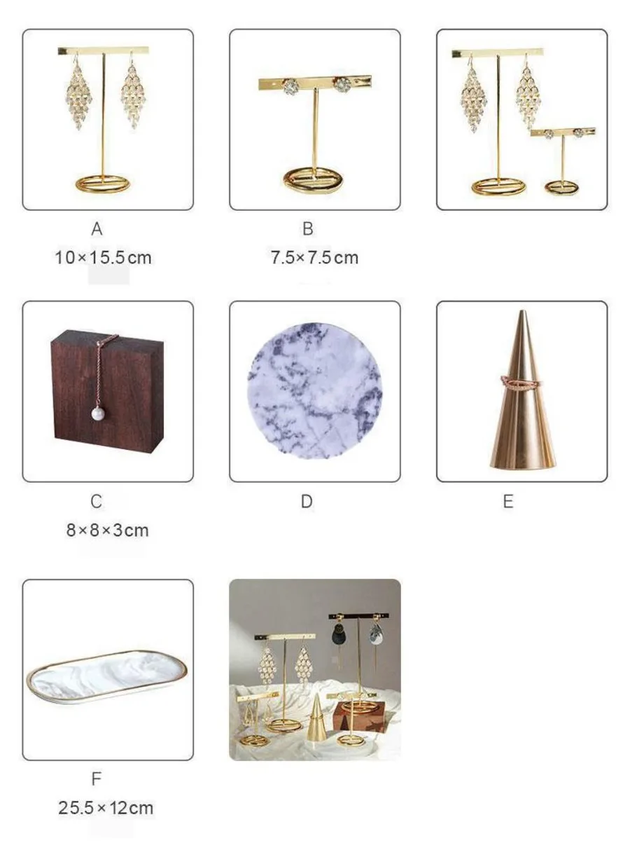 Simple Exquisite Gold Jewelry Storage Organizer Earrings Rack Finger Ring Bracelet Display Set Metal Earring Hanging Stand Wood | Дом и сад