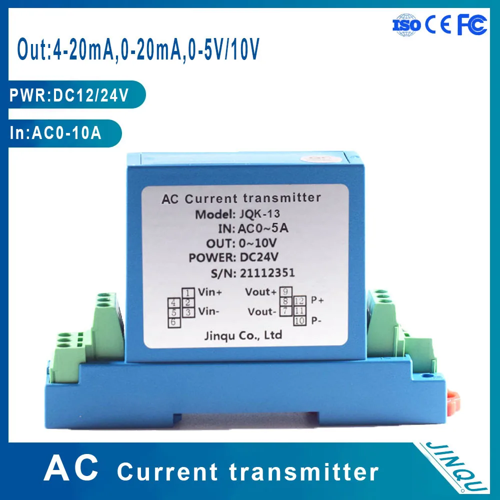 

AC Current Transmitter Hall Current Sensor Input AC0-10A Output 4-20mA 0-10V Current Detection Module 35mm Rail Installation