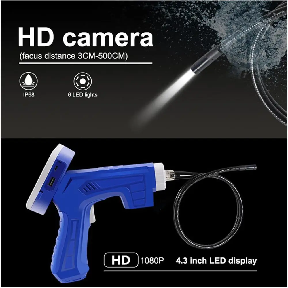 4.3inch LCD Industrial Endoscope 8mm HD Micro Video Inspection Camera For Auto Repair Tool Snake Hard Handheld | Инструменты