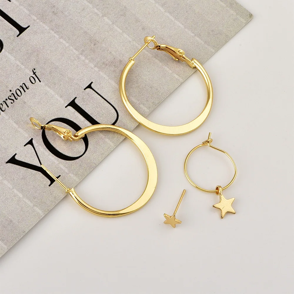

2021 new fashion trend new products creative trend five-pointed star earrings fashion all-match round earrings earrings combinat