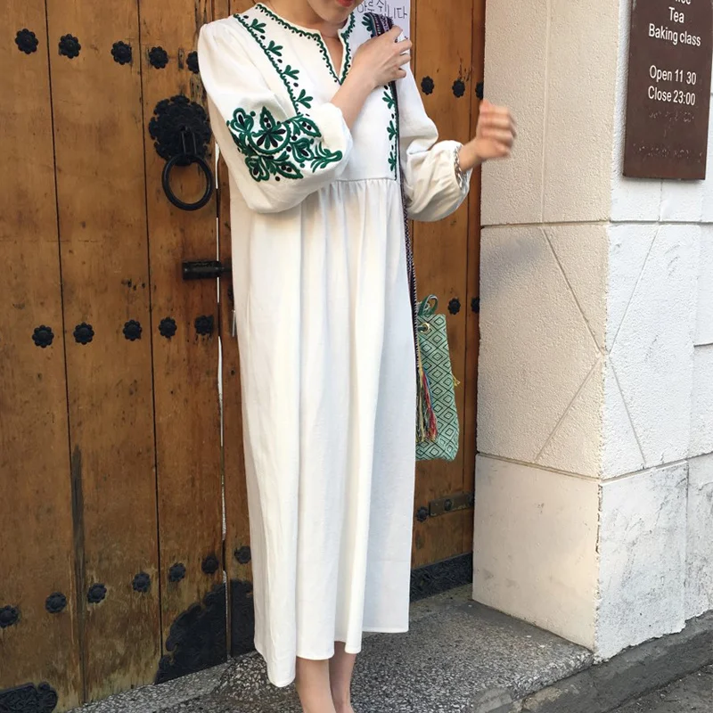 Женское винтажное платье-макси с вышивкой Gaganight повседневное свободное платье