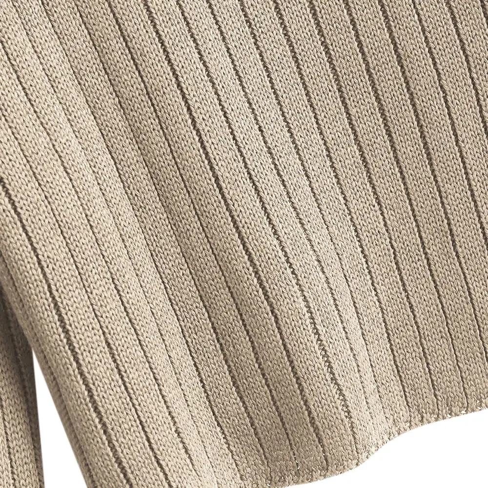 ZAFUL ребристый укороченный свитер с воротником и длинными рукавами Одноцветный