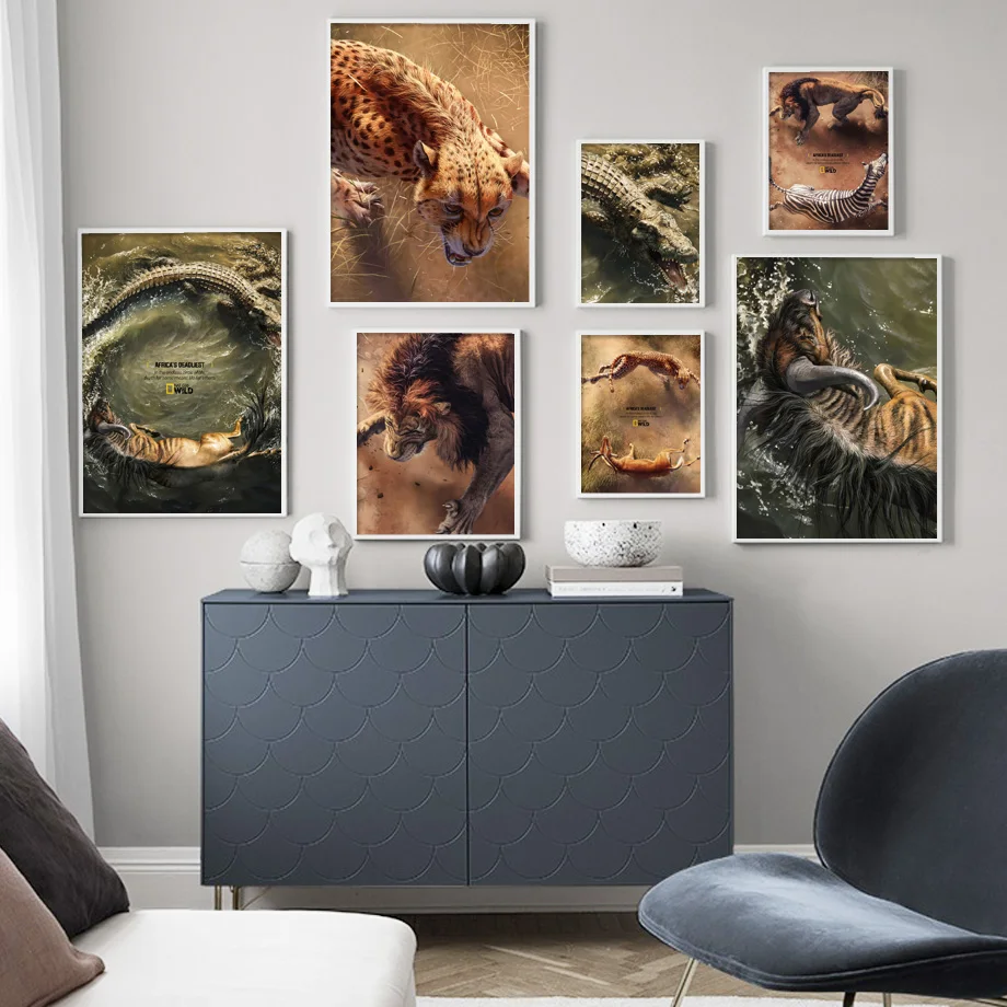 

Wall Art Canvas Painting Lion Leopard Crocodile Buffalo Zebra Deer Nordic Posters And Prints Animal Wall Pictures For Kids Room