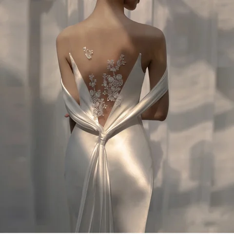 Robe de soiree de mariage New Satin Mermaid Wedding Dress Sexy Backless Flowers Embroidery robe de mariée sirene свадебное плать